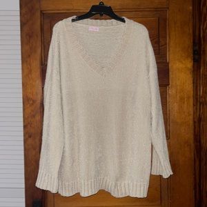 Pink Lilly Oversized Super Soft V Neck Sweater Chunky Knit